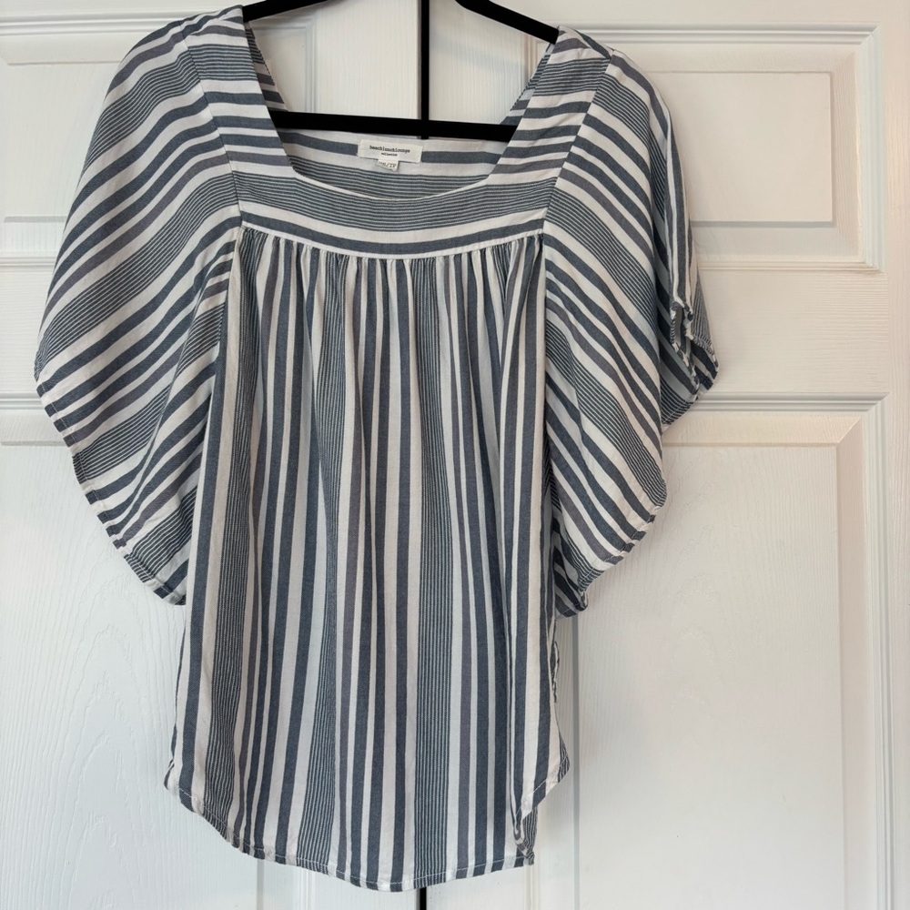 beachlunchlounge Navy and White Striped Blouse